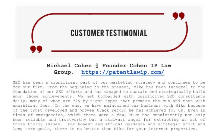 Patent Law IP Testimonial