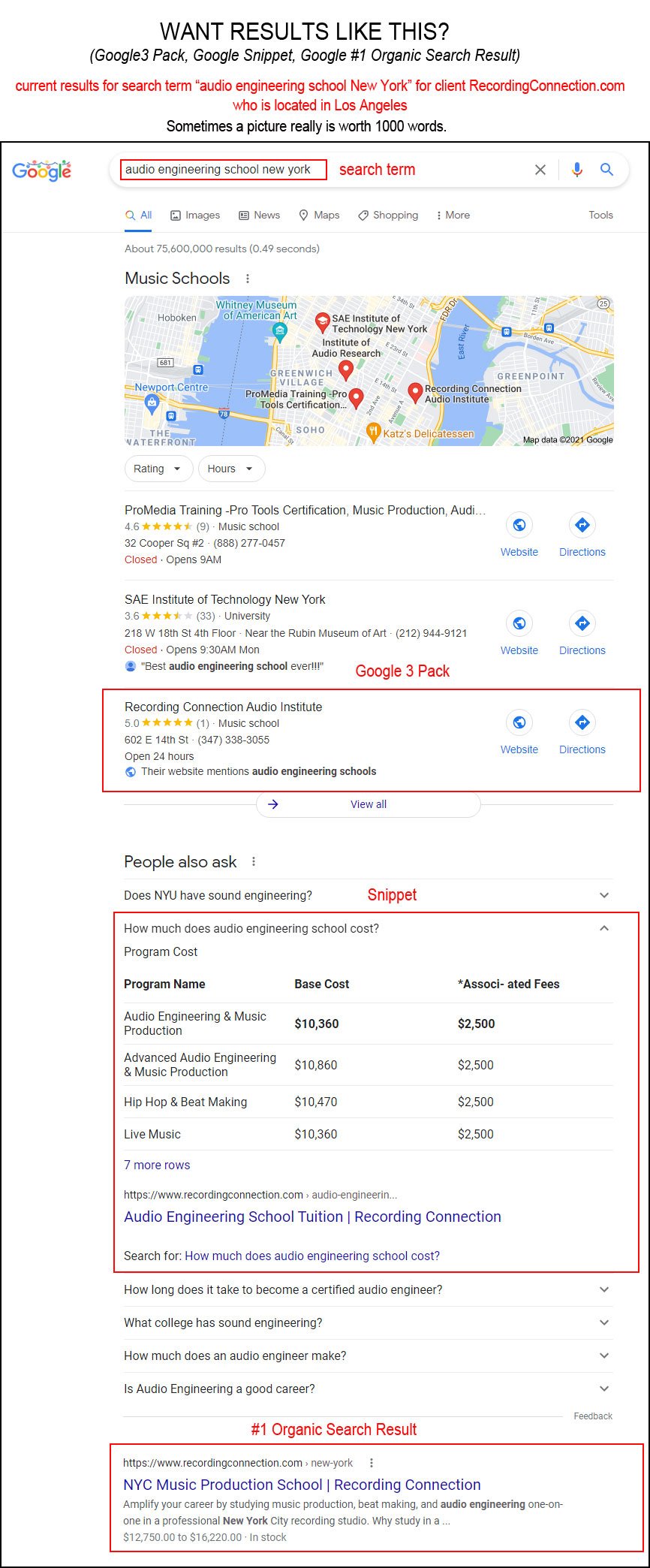 Recording Connection Case Study of SEO Results